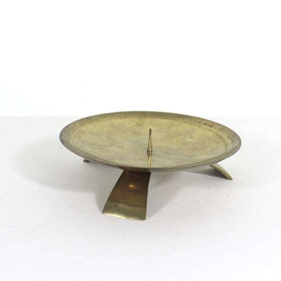 MCM Brass Large Pillar Candle Holder, Mid Century Modern Short, Wide Candle - Picture 3 of 10
